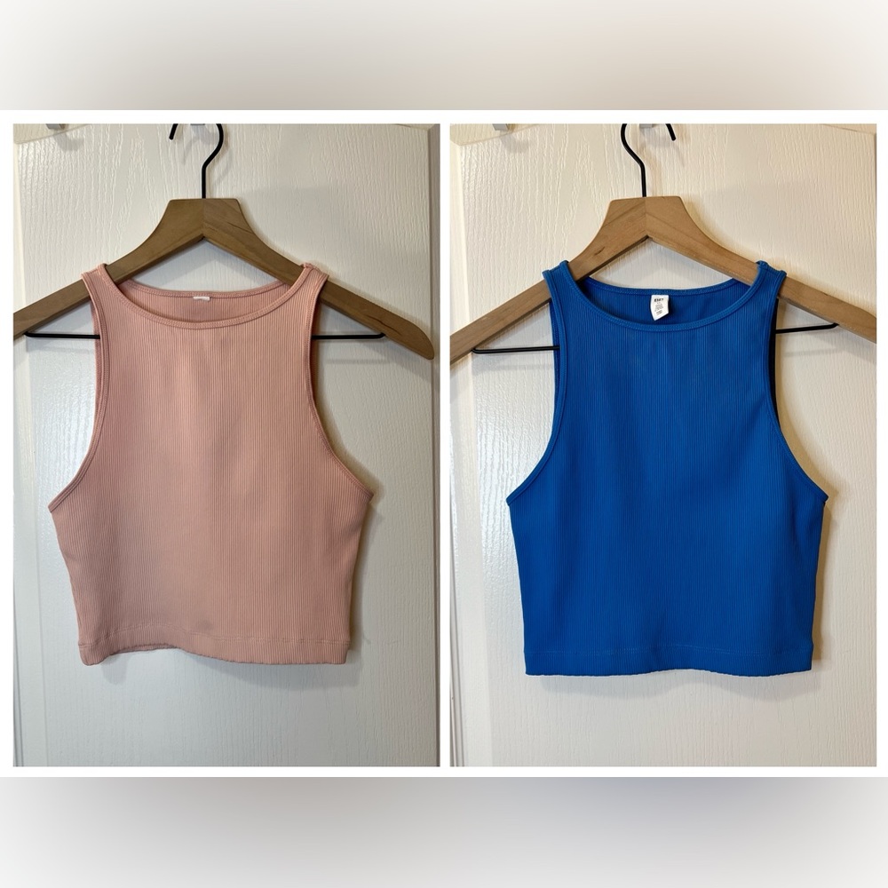 BP Set of 2 Sleeveless Crop Tops Ribbed Workout Pink and Blue Women’s Medium